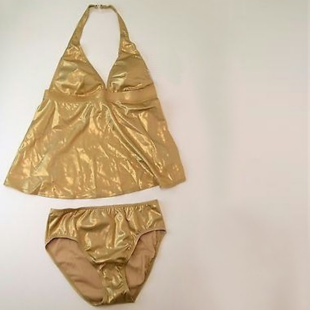 Newport News metallic gold two piece swim suit